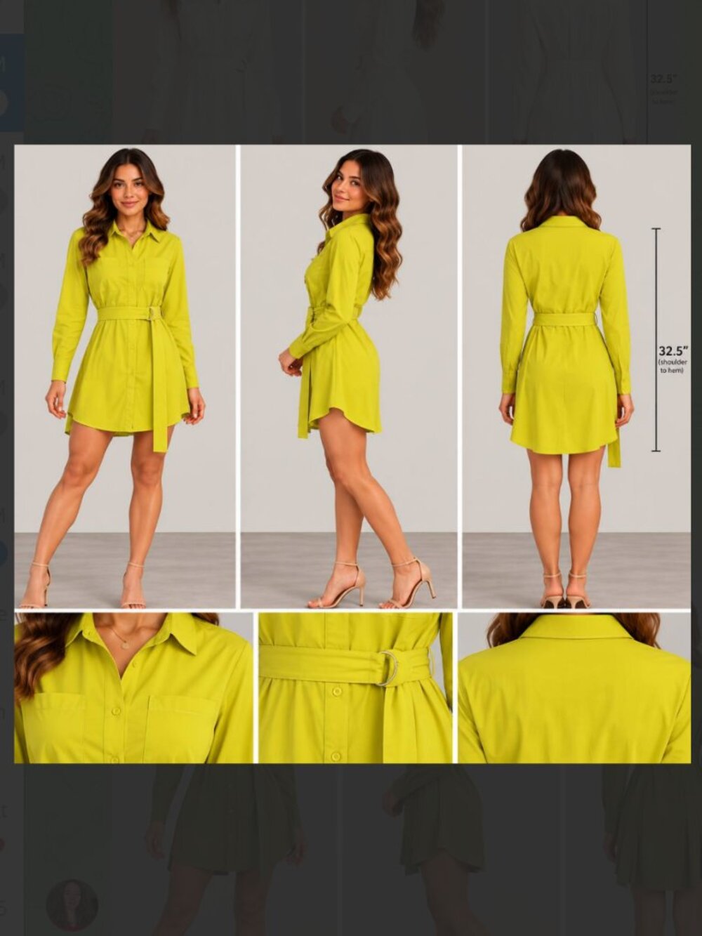 Wmoan Timing Lime Shirt Mini Dress with Waist Tie Stretchy